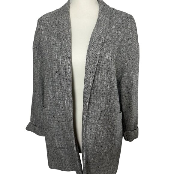 EILEEN FISHER Gray Patterned Lightweight Linen Blend Blazer Jacket Size Small - Picture 5 of 8